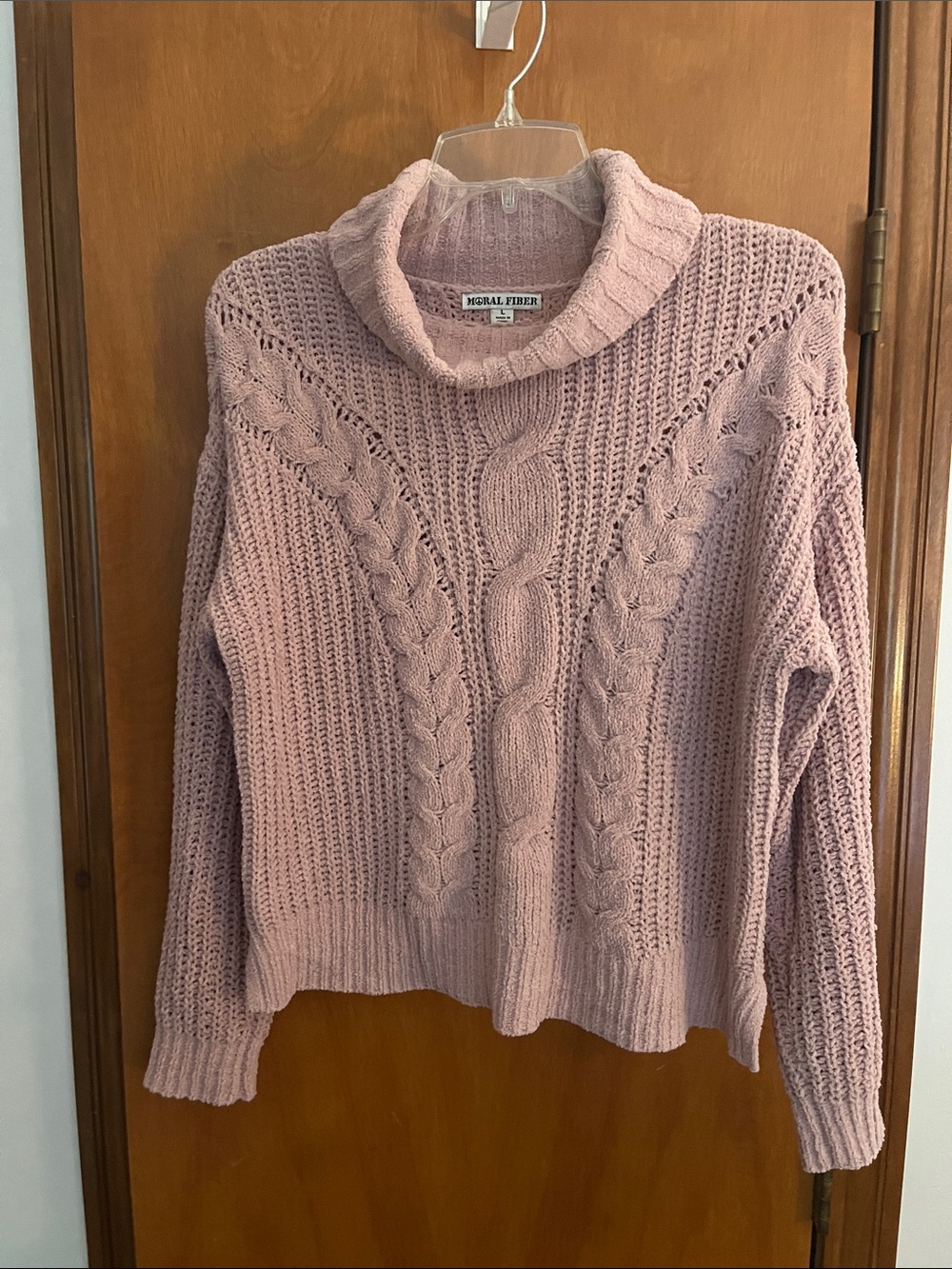 Pink Cable Knit Turtleneck Sweater